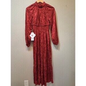 Azazie Atelier Brianna Rust Silky Jacquard Maxi Dress